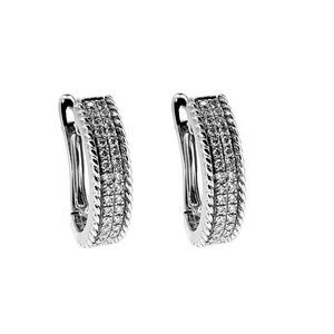 Boucles d'oreilles créoles en or blanc massif 18 carats avec diamants naturels taille brillant, sertissage griffe, design vintage romantique, qualité supérieure, vente en gros - Product Image 2