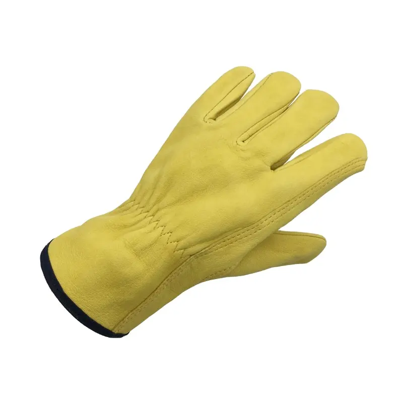 OEM Mens Hand Industrial Construction Safety Mens Drive With grip golden sheepskin unlined cheap work leather gloves