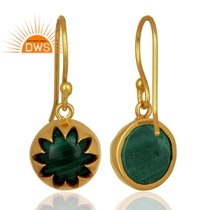 New Malachite Gemstone Earrings Fashion Jewelry Supplier of 14k Gold Plated Brass Dangle Earrings Vintage Collection - Product Image 3