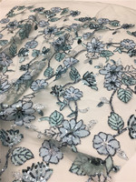 Kain Brokat S2341 Motif Bunga Segar Multi-warna Bordir Payet Ganda Warna Hijau Mint Kain Brokat Bordir