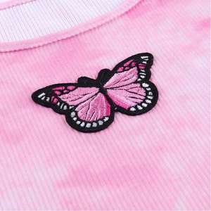 Tops cortos de mariposa rosa con tinte de corbata para mujer de calidad superior estilo informal hecho en fábrica - Product Image 3