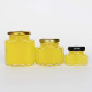 Haute Silex Vide Récipient En Verre Ovale Bocal En Verre Hexagonal Avec Or Couvercle De <span class=keywords><strong>Cosse</strong></span> En Métal Pour La Confiture - Product Image 6