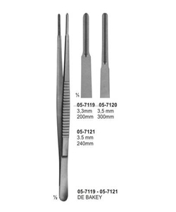 Pinzas De-Bakey de 3.3 mm de mandíbula, 200 mm, de acero, manuales, reutilizables - Product Image 1