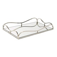 Nouvelle arrivée artisanale décorative en acier inoxydable et verre pour servir le plateau de service décoratif en verre miroir