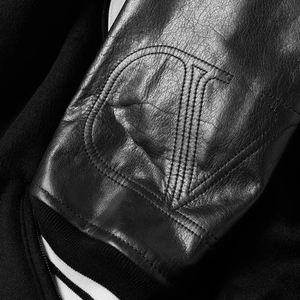 Custom Embroidered Letterman Leather Sleeve Baseball <b>Jacket</b> for <b>Men</b> High School Varsity Style Stand Collar Long Length <b>Thin</b> - Product Image 6