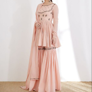 ELEGANT LITTLE EMBROIDERY---ON STYLISH KURTA WITH GARARA FOR Party-wear-dress with applique work for Party/ Wedding =2021. - Product Image 1