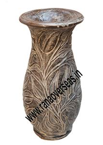 Vase à fleurs en bois décoratif de sculpture de feuille classique pour la maison salon chambre hôtel Restaurant - Product Image 2