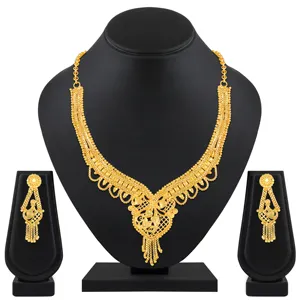 One Gram Gold wholesale Indian Bridal Fashion Jewelry Choker Necklace Set for Women