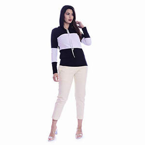 เสื้อฮู้ดผู้หญิงสองสีตัดสองสีลำลอง,เสื้อฮู้ดแบบสวมศีรษะสำหรับผู้หญิงแขนยาว - Product Image 5