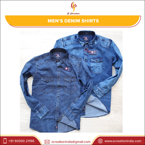 Customized Durable High Quality <b>Denim</b> <b>Fabric</b> Full Sleeve Men's <b>Denim</b> Shirts Casual Plain Washed Shirts for Wholesale Price - Product Image 3