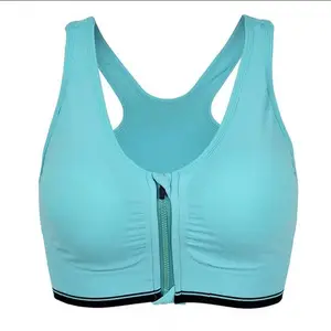 Sujetador deportivo con cierre frontal y cremallera para mujer, sostén sin aros con almohadillas extraíbles, espalda cruzada, entrenamiento activo, talla grande