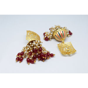 handmade brass golden matte finishing partywear meenakari stud <b>long</b> jhumki hoop <b>earing</b> for girls and women - Product Image 3