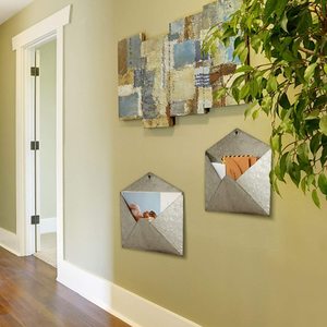 Vintage Galvanized Metal <b>Wall</b> Pocket in Raw Finished with Envelope Shape Perfect for Home Storage and Mail Holder - Product Image 4