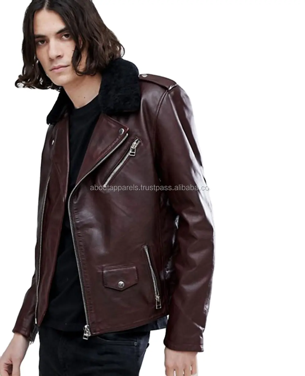 Jaqueta de motocicleta, casaco de couro de pele de carneiro genuíno
