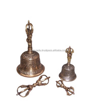 Mélangeur en métal en bronze sept cloche tibétaine avec support design en finition dorée antique article religieux