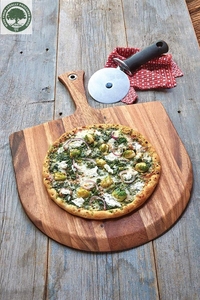 Pala para pizza de madera de acacia con mango, herramientas sostenibles para hornear y servir pizza - Product Image 4