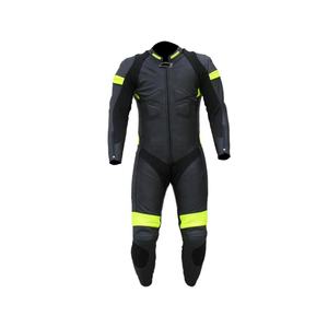 Combinaison de course professionnelle en cuir de vachette XL sur mesure 1 pièce pour moto Patchwork jaune-noir avec caractéristiques de protection - Product Image 1