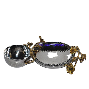 Tazón Decorativo de Metal Pulido con Diseño de Hoja y Flor, Accesorios para Mesa de Comedor, Cocina, para Servir Ensaladas y Alimentos - Product Image 2