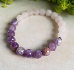 <b>Amethyst</b> and Rose Quartz Beaded Reiki Healing <b>Bracelets</b> Ball Shape Enhancing Energy and Balance - Product Image 1