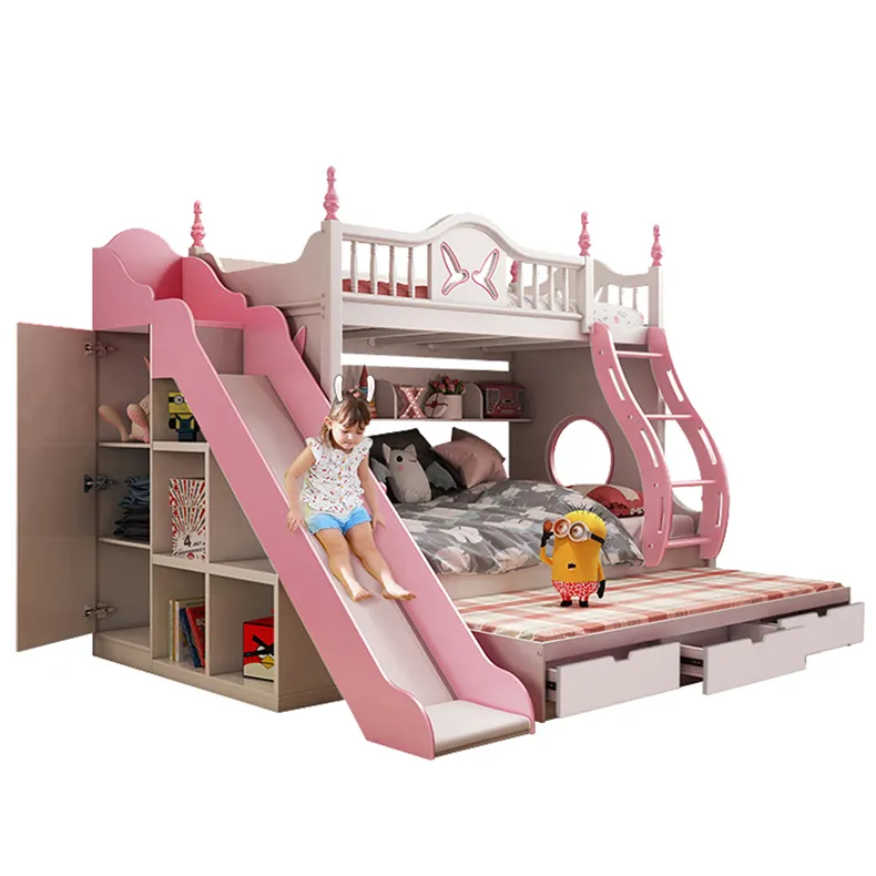 Lit superposé personnalisé pour enfants, meuble de chambre à coucher avec glissades