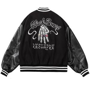 Blouson de Baseball surdimensionné pour hommes, veste avec logo, broderie personnalisée, manches en cuir, streetwear, Hip-Hop, - Product Image 4