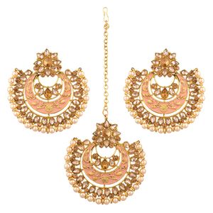 Indian Maang Tikka <b>Earrings</b> Set Bollywood Crystal Rhinestone Head Chain Dangle Jhumka <b>Earrings</b> Jewelry Set - Product Image 1