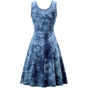 Robe midi évasée décontractée pour femme, été, écologique, sans manches, col en V, taille naturelle, imprimé floral, décoration boutonnée - Product Image 2