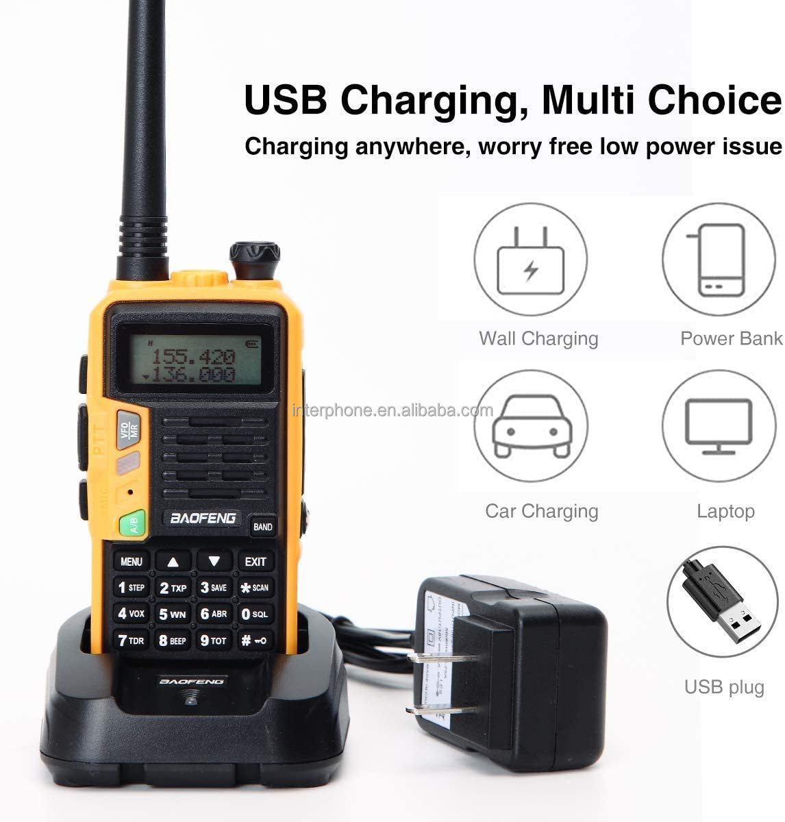 BaoFeng UV-S9 Plus 8-Watt 2200mAh Larger Battery with USB Charger Cable Rechargeable long rang VHF UHF radio