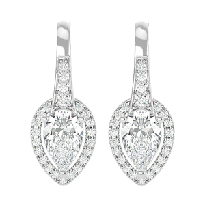 Boucles d'oreilles en or blanc 14 carats, design antique, diamants ronds, 48 pierres, poids total 2,93 carats, tendance et pour femmes - Product Image 1