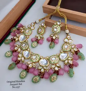 Merveilleux véritable collier kundan jaypuri bijoux indiens véritable kundan ensemble au prix le plus bas création M