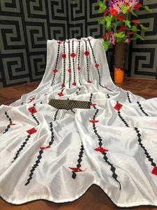 Dernier festival attrayant Saree Katan soie avec travail brodé et travail de conception de fleurs et chemisier non cousu femmes Saree Apparelgarment - Product Image 2