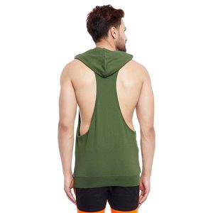 Mens Olive Green Hooded <b>Stringer</b> <b>Vest</b> for Gym Workout tank Top with Hood Sleeveless with Custom logo Printing on Wholesale Price - Product Image 5
