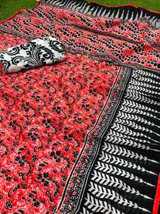 Nouveau dernier Festival porter lin imprimé Saree avec chemisier pièce femmes indiennes portent Sari pas cher bas prix en gros Surat Apparelgarment - Product Image 3