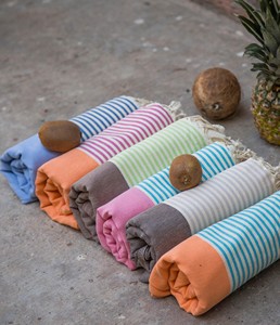 BENT Turkish <b>Towel</b> XL and Small Turkish <b>Beach</b> <b>Towel</b> Orange Fuschia <b>Striped</b> Peshtemal <b>Towel</b> 100% Cotton - Product Image 3