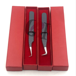 Pinzas de extensión de pestañas de acero inoxidable con revestimiento de polvo gris de 90 grados, instrumentos de belleza con logotipo personalizado - Product Image 1