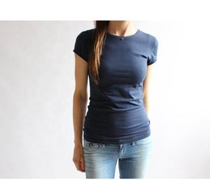 Vêtements pour femmes t-shirts à manches courtes coton polyester été tenue décontracté col rond couleur noire t-shirts à vendre - Product Image 6