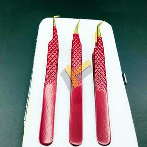 Pince à épiler d'extension de cils en or 24 carats Logo personnalisé de qualité supérieure Acier inoxydable durable Marron Rouge pointu Personnalisé - Product Image 2