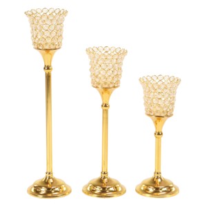 Modern Aluminum <b>Gold</b> Beaded Cup Candle <b>Holders</b>, <b>Gold</b> - Product Image 1