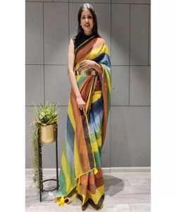 Bollywood Designer Soie Lyra Tissu Saree Travail Fleur Broche Fête De Mariage Porter Impression Numérique Coloré De Luxe Indien Saree - Product Image 6