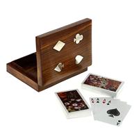 Boîte porte-cartes à jouer à double pont Boîte à plateau en bois Boîte de rangement pour cartes à jouer Cadeaux pour hommes aînés femmes Anniversaire