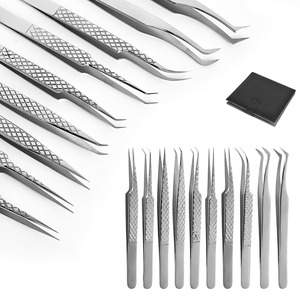 Pinzas de cejas profesionales de alta calidad, acero inoxidable con agarre de diamante, juego de 9 piezas - Product Image 4