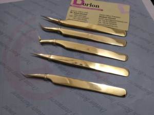Pinces à cils dorées, outils pour extensions de cils avec logo personnalisé, pinces à volume en acier inoxydable pour cils - Product Image 2