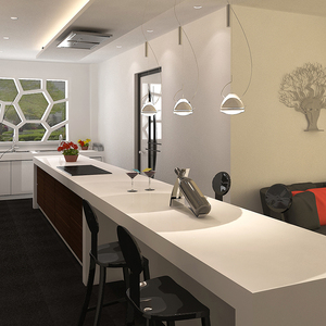 Mobile da <span class=keywords><strong>Cucina</strong></span> Bianco Lucido <span class=keywords><strong>con</strong></span> Isola e Credenza in Legno dal Design Semplice - Product Image 3