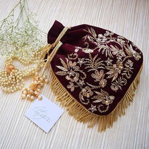 ---STYLISH---POTLI--BAGS WITH-BEAUTIFUL--EMBELLISHED WITH BEADS,CRYSTAL GLASS STONE, ZARI ---WORK-PARTY & <b>WEDDING</b>---2021... - Product Image 1