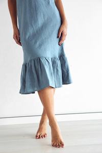 ชุดเดรสผ้าลินินแท้สำหรับผู้หญิง สไตล์ลำลองหรูหรา แขนกุด กระโปรงบาน เหมาะสำหรับใส่คลุมชายหาด สวยงามสำหรับฤดูร้อน สายเดี่ยว - Product Image 4