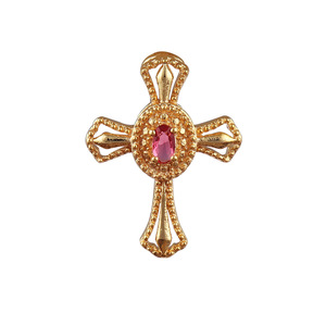Designer DIY Pendentif Plaqué Or Plus Forme Rose Fuchsia Pierre Précieuse À La Main Bijoux Pour Femmes En Gros En Laiton Résultats Fournitures - Product Image 1