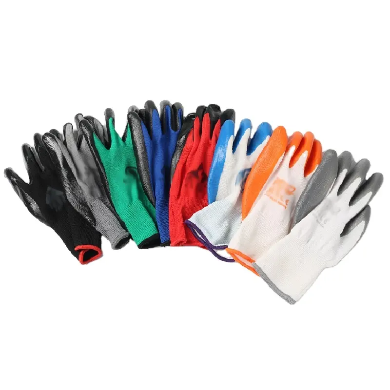 White 13 Gauge Nylon Grey Nitrile Palm Coated Work Gloves