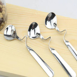 Nuevo diseño doblado curvado mango <span class=keywords><strong>de</strong></span> acero inoxidable cucharas - Product Image 3