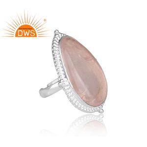 Cóctel-anillo clásico de Plata de Ley 925, joyería fina al por mayor, anillo grueso de piedras preciosas de cuarzo rosa, proveedor de joyería - Product Image 3