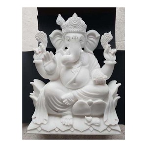 Escultura de mármol blanco sin terminar, escultura sentado para adorar al Señor Ganpati - Product Image 1